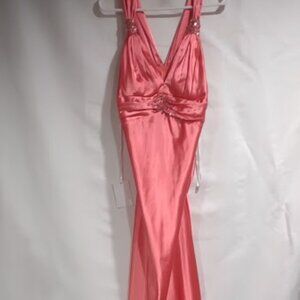 ROBERTA SALMON/CORAL FULL LENGTH RARE VINTAGE MAXI EVENING GOWN 1990S SIZE 9/10